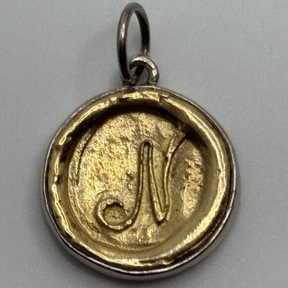 Waxing Poetic Sterling Silver & Brass N Initial Insignia Monogram Charm - Picture 1 of 8
